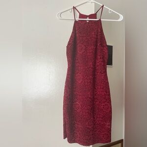 Burgundy lacey bodycon dress